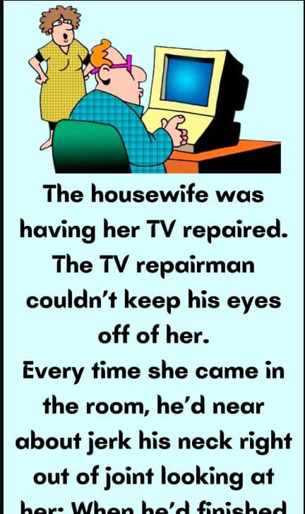 The housewife was having her TV repaired.